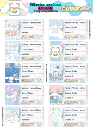 Etiquetas Escolares Cinnamoroll Editables Gra